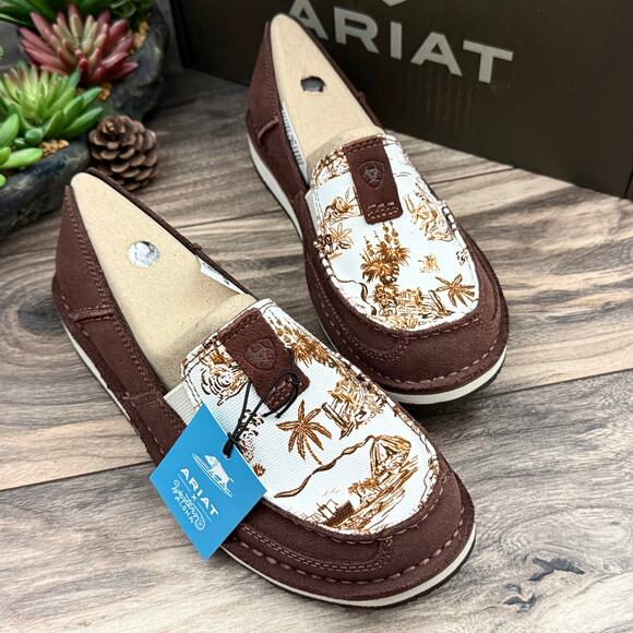 NIB Ariat 7.5M Cruiser Western Aloha Boat Shoes Flats Rusted Paniolo Print Suede - Picture 2 of 10